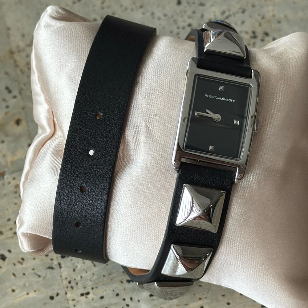 Rebecca Minkoff Stainless Steel Genuine Leather Studded Wrap Watch - Picture 1 of 5